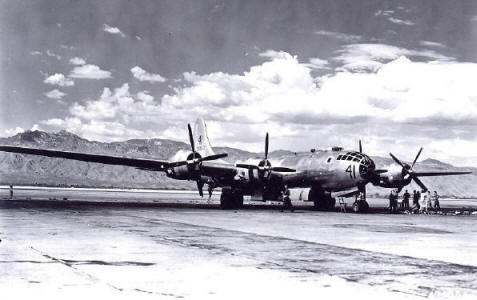 The B-29 that Green was a crewmember of preparing for take off from Monthan Field, Tucson, AZ.